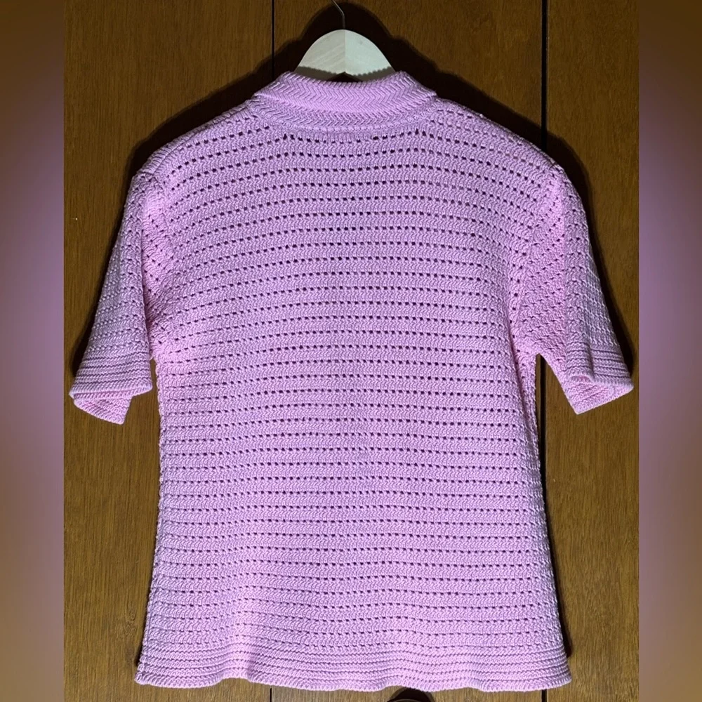 Light Pink Crochet short sleeve sweater Cotton M Y2K Coquette Soft Girl Beachy
